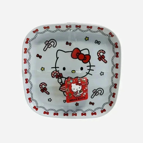Hello Kitty Pink Melamine Candy Cane Christmas Dinner Plates Set of 4 - Picture 1 of 4